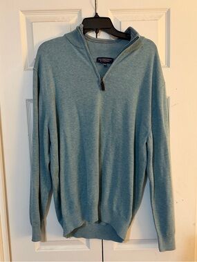 Roundtree & Yorke Men's Quarter-Zip Sweater - Teal Blue
